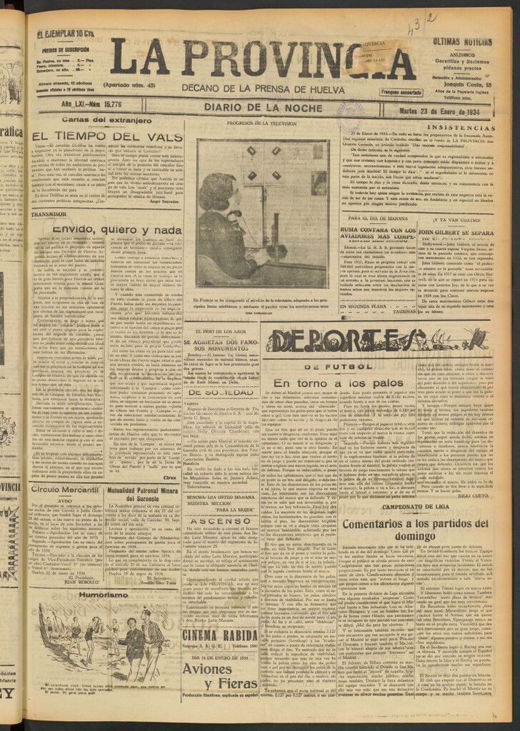 Miniatura de La Provincia : diario de la noche del 23 de enero de 1934
