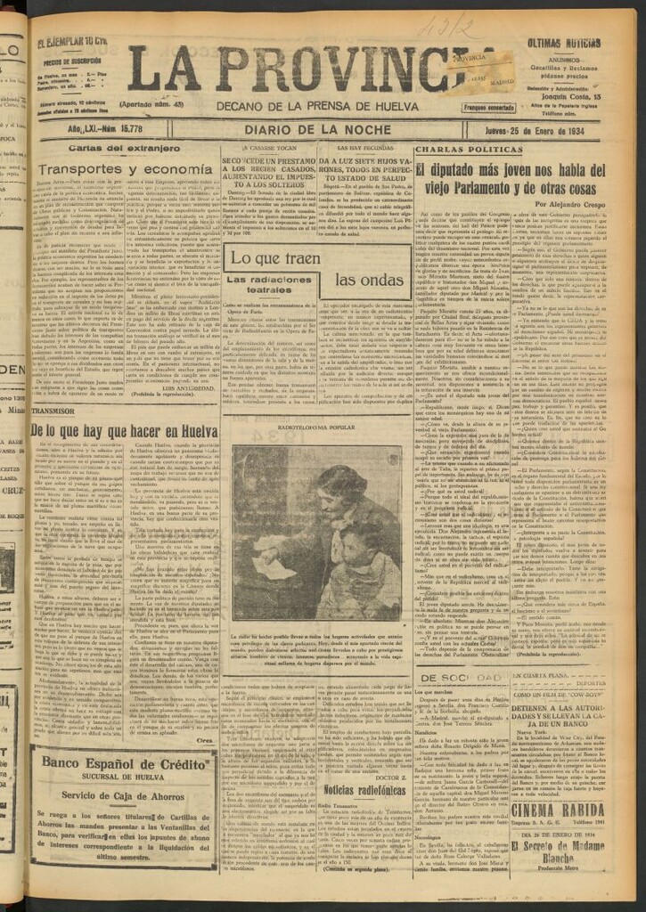 Miniatura de La Provincia : diario de la noche del 25 de enero de 1934