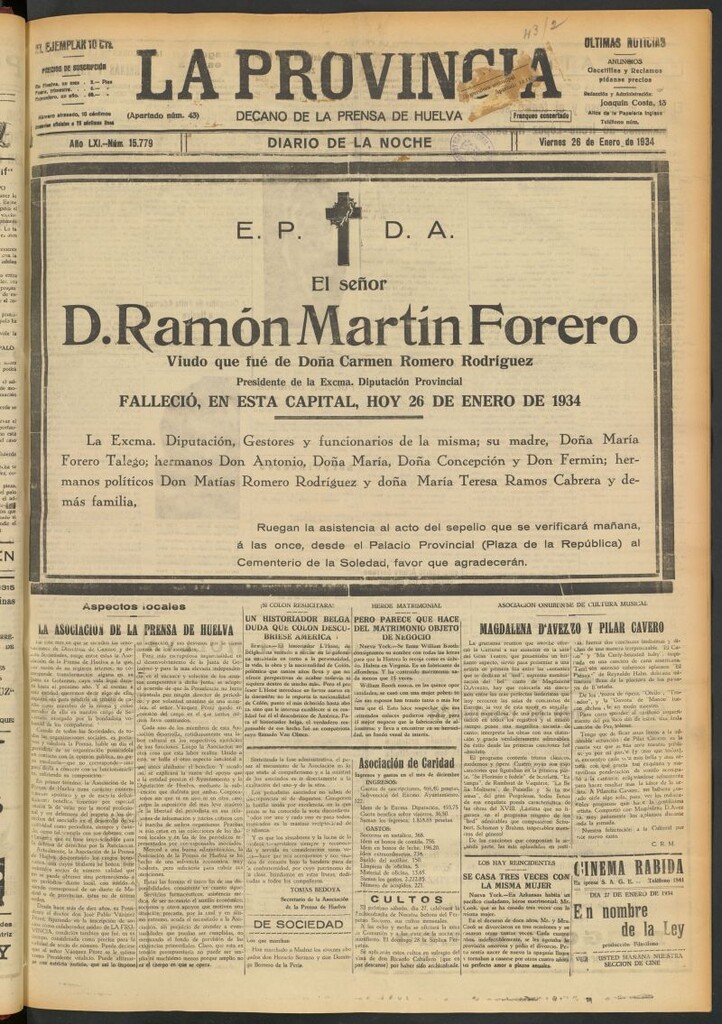 Miniatura de La Provincia : diario de la noche del 26 de enero de 1934