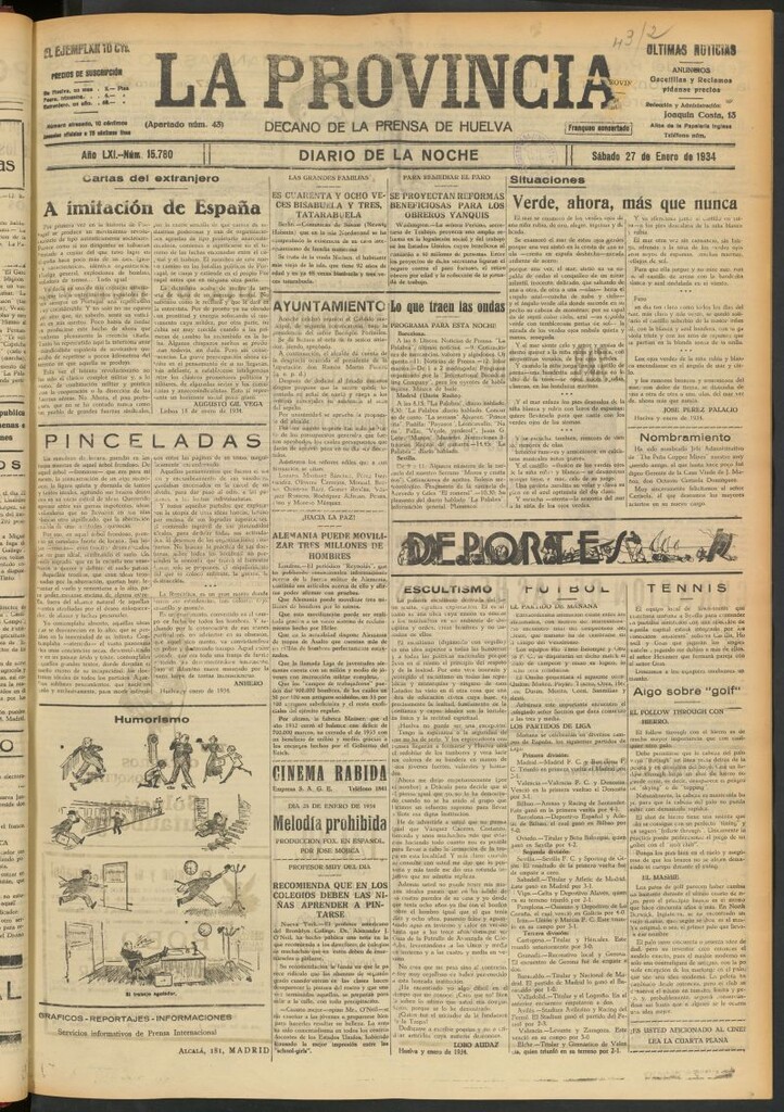 Miniatura de La Provincia : diario de la noche del 27 de enero de 1934