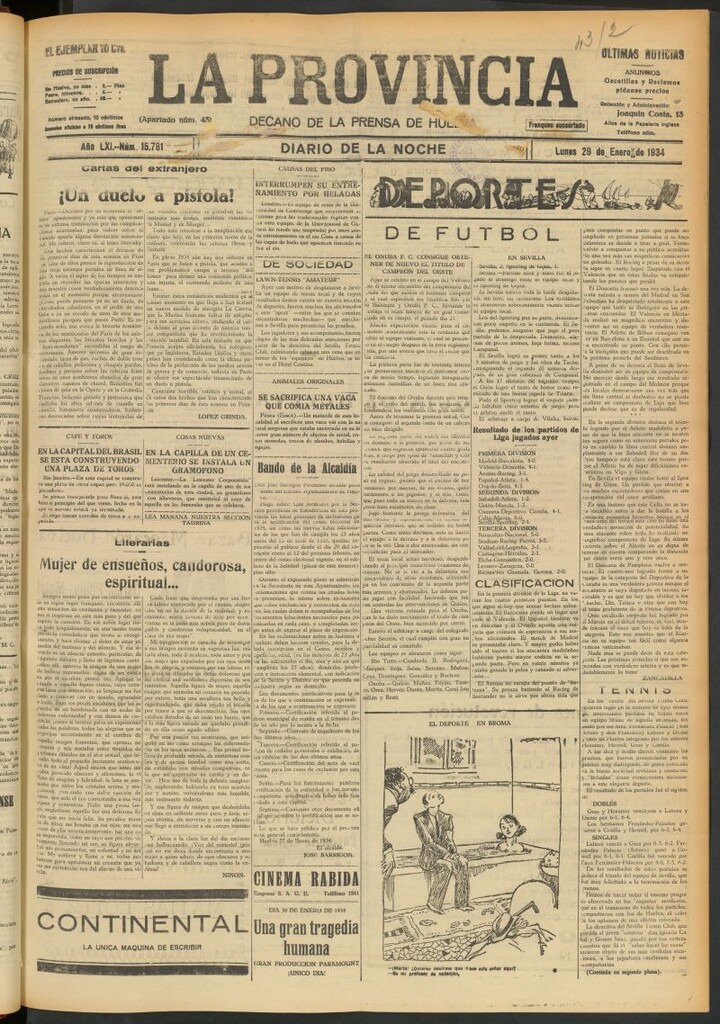 Miniatura de La Provincia : diario de la noche del 29 de enero de 1934