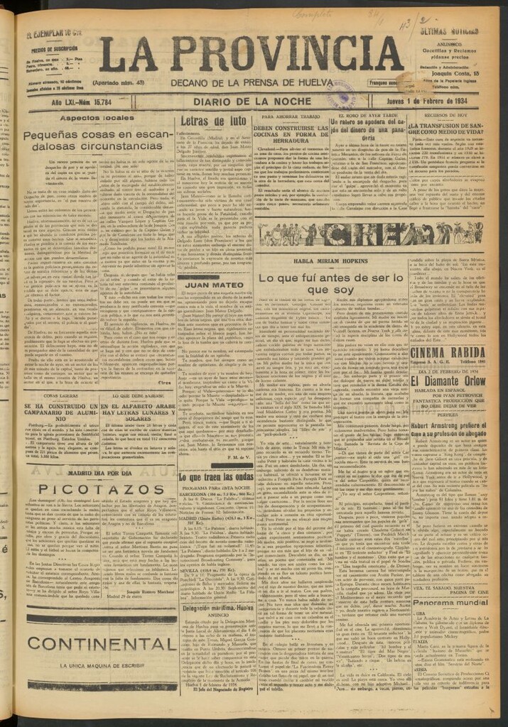 Miniatura de La Provincia : diario de la noche del 1 de febrero de 1934