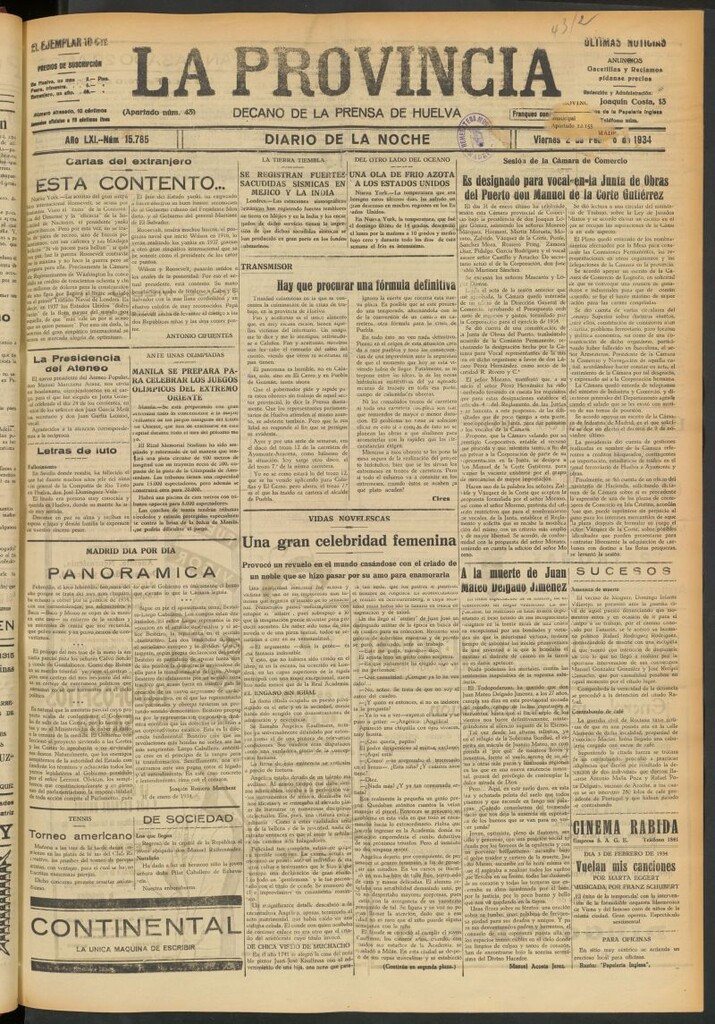 Miniatura de La Provincia : diario de la noche del 2 de febrero de 1934