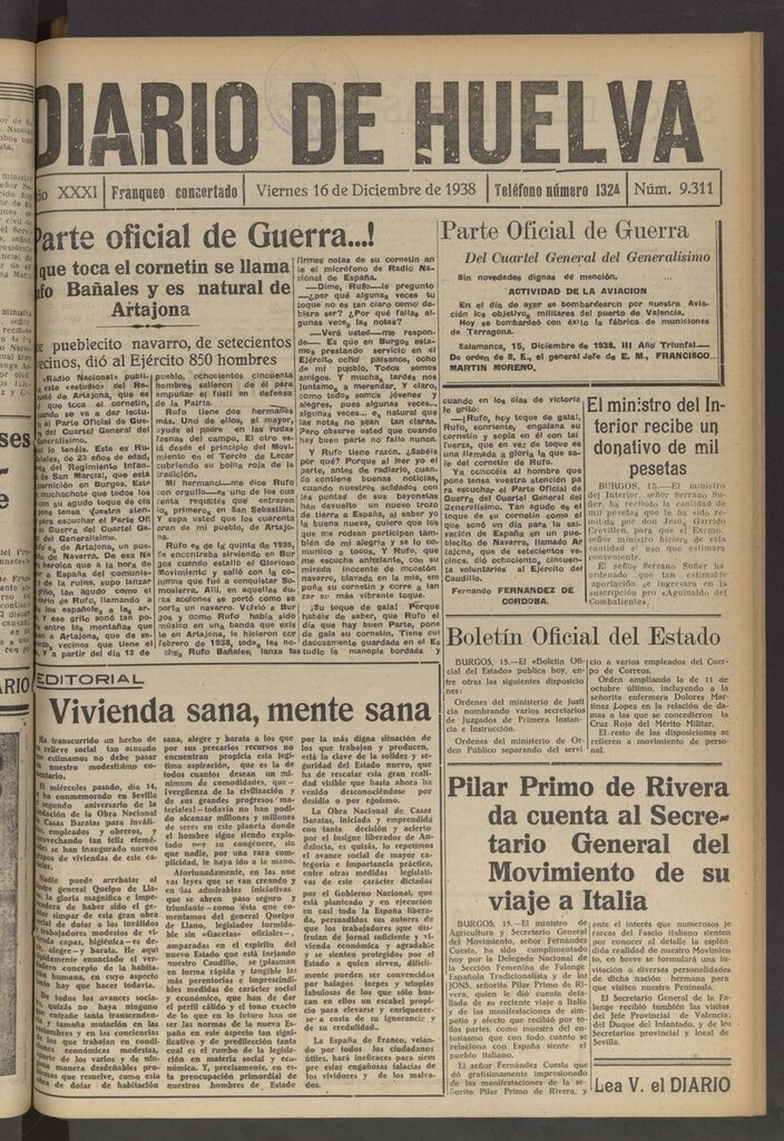 Miniatura de Diario de Huelva : periódico independiente del 16 de diciembre de 1938