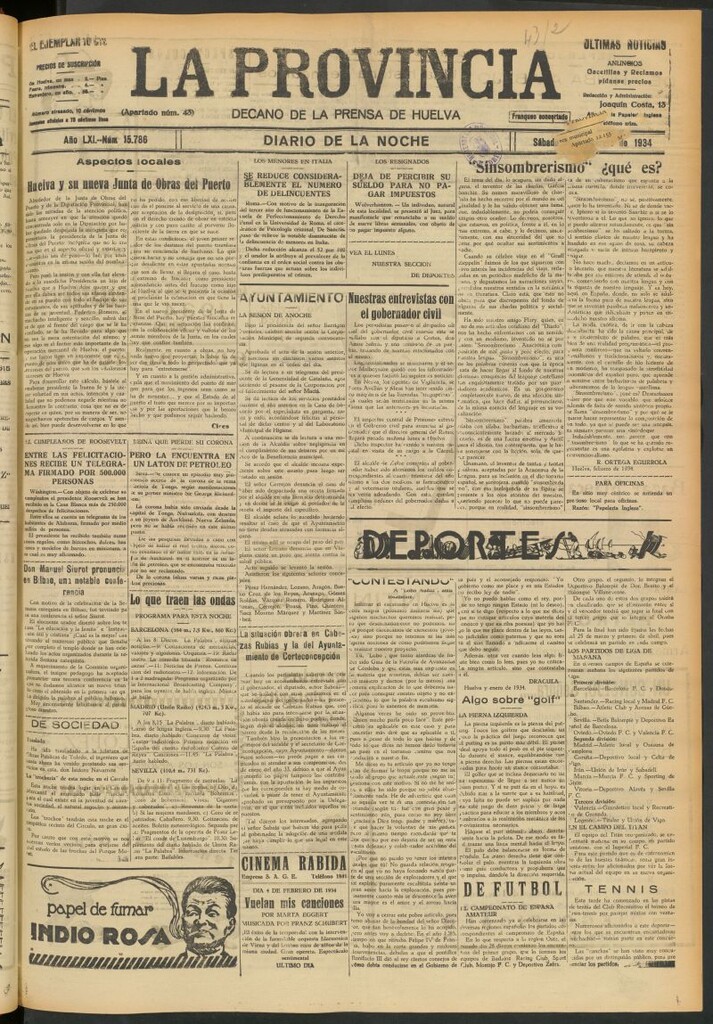 Miniatura de La Provincia : diario de la noche del 3 de febrero de 1934