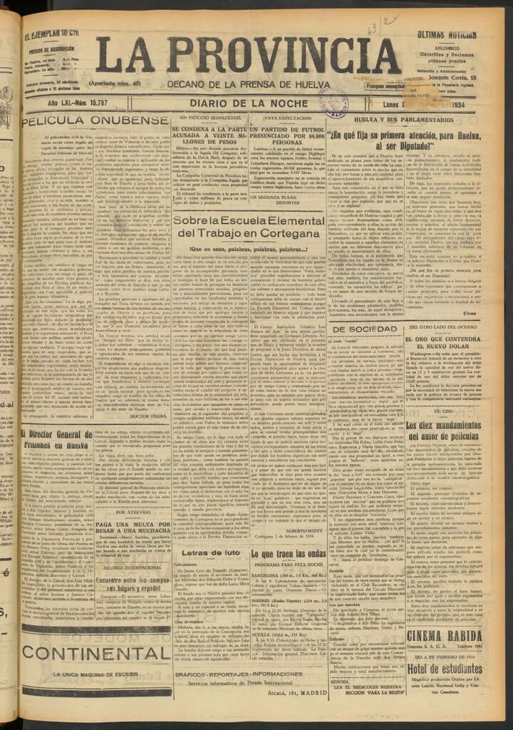 Miniatura de La Provincia : diario de la noche del 5 de febrero de 1934