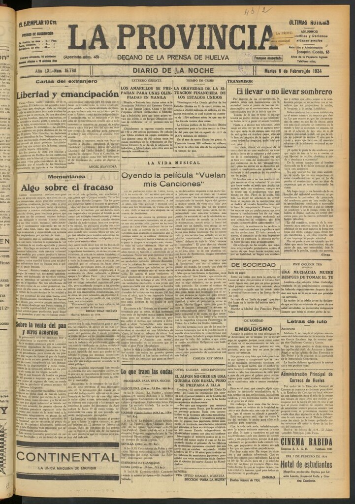 Miniatura de La Provincia : diario de la noche del 6 de febrero de 1934