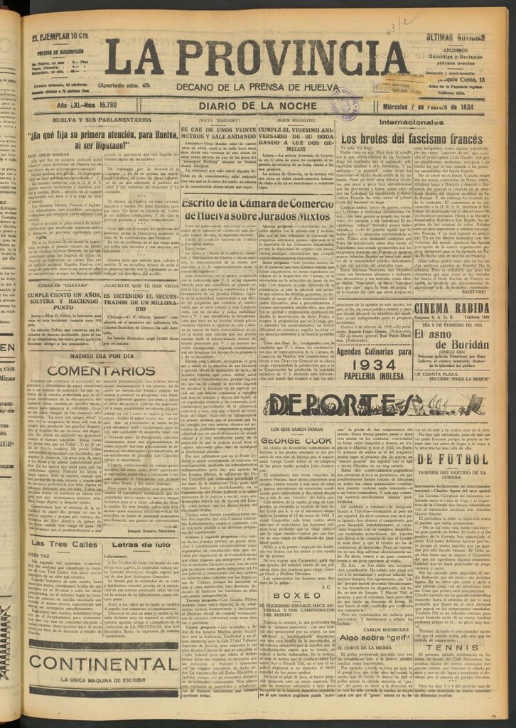 Miniatura de La Provincia : diario de la noche del 7 de febrero de 1934