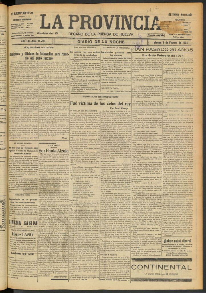 Miniatura de La Provincia : diario de la noche del 9 de febrero de 1934
