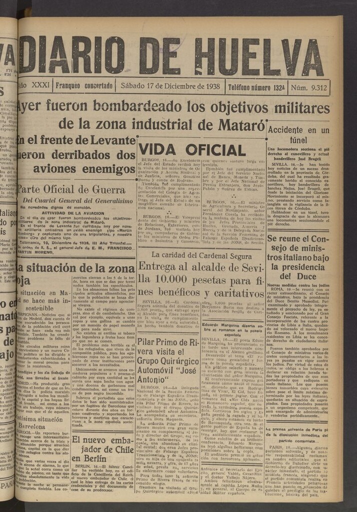 Miniatura de Diario de Huelva : periódico independiente del 17 de diciembre de 1938