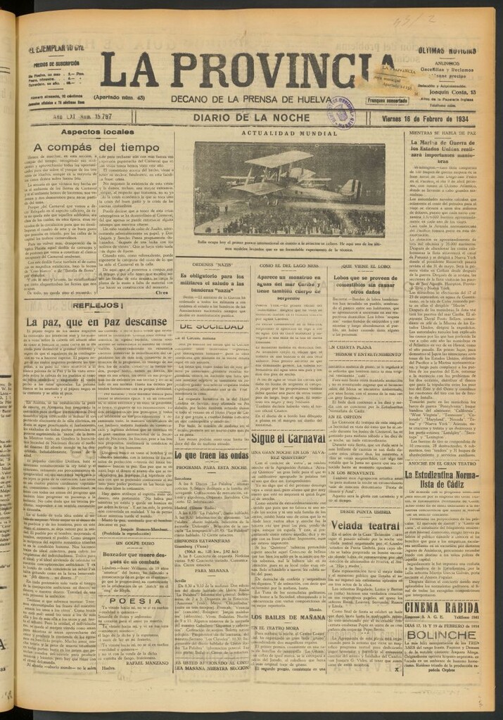 Miniatura de La Provincia : diario de la noche del 16 de febrero de 1934