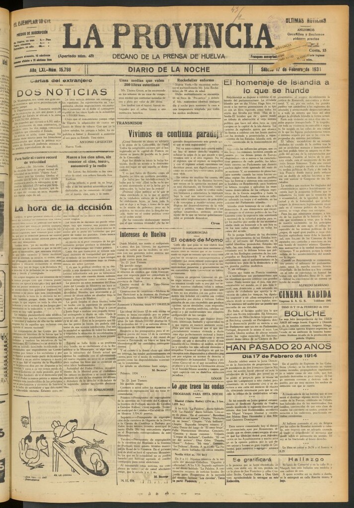 Miniatura de La Provincia : diario de la noche del 17 de febrero de 1934