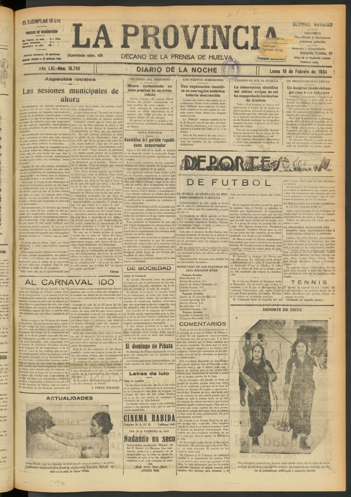 Miniatura de La Provincia : diario de la noche del 19 de febrero de 1934