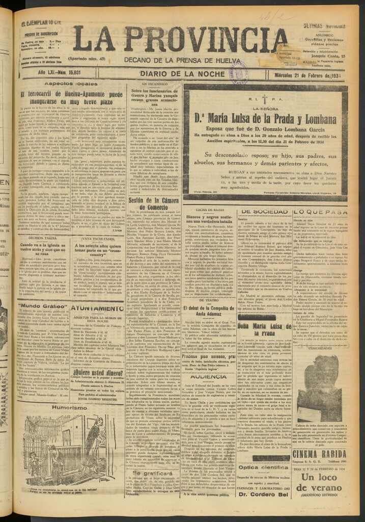Miniatura de La Provincia : diario de la noche del 21 de febrero de 1934