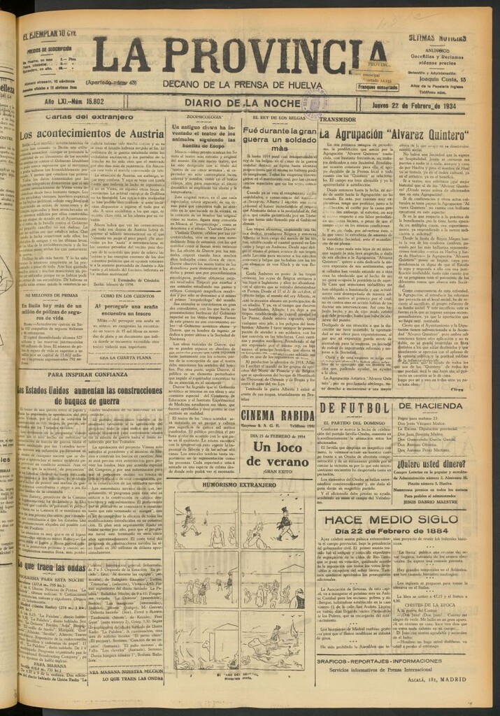 Miniatura de La Provincia : diario de la noche del 22 de febrero de 1934
