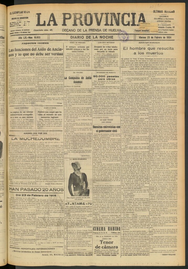 Miniatura de La Provincia : diario de la noche del 23 de febrero de 1934