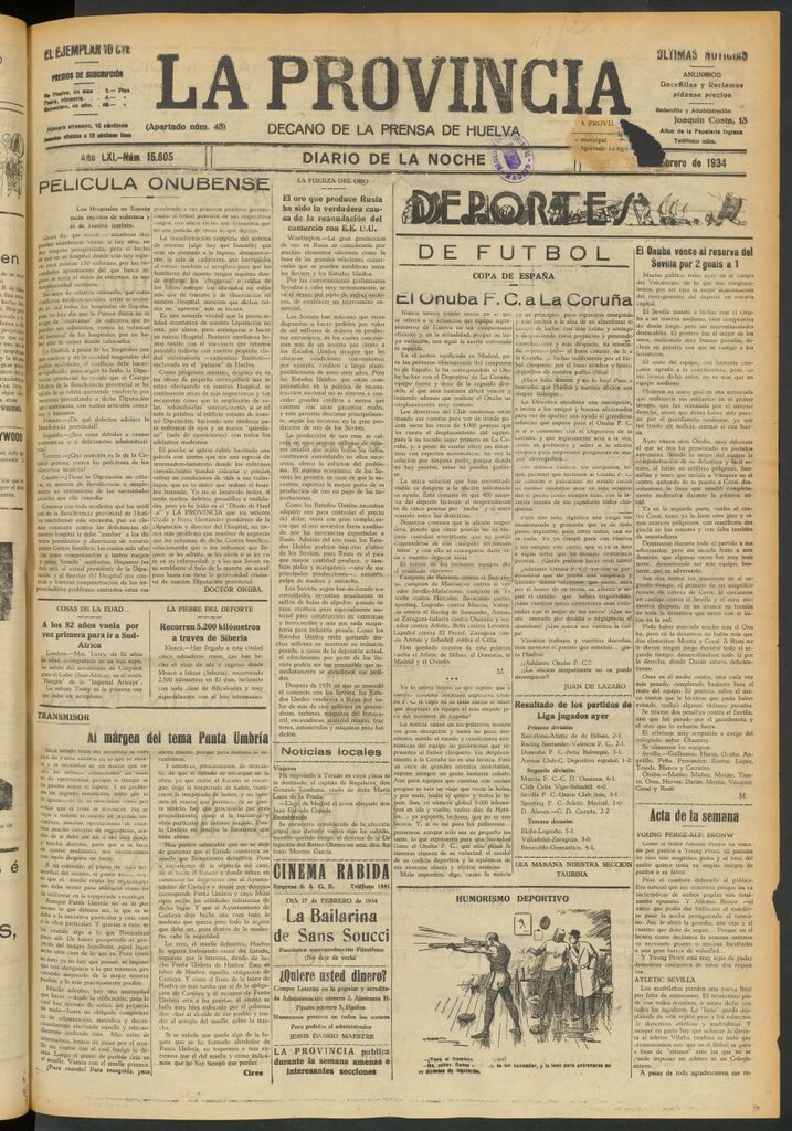 Miniatura de La Provincia : diario de la noche del 26 de febrero de 1934