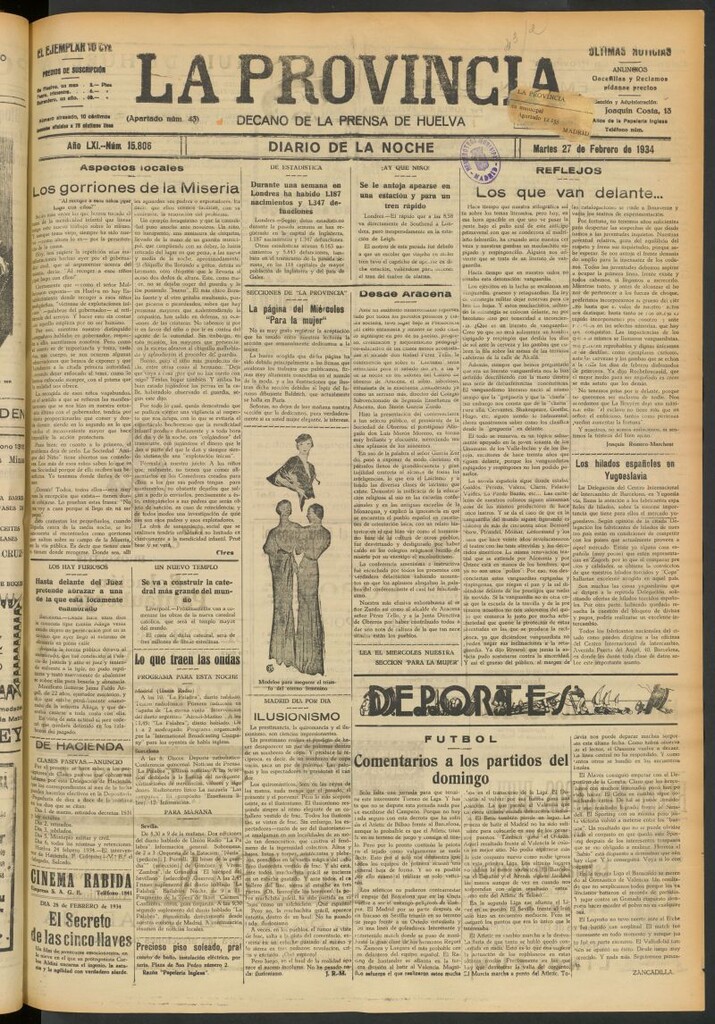 Miniatura de La Provincia : diario de la noche del 27 de febrero de 1934