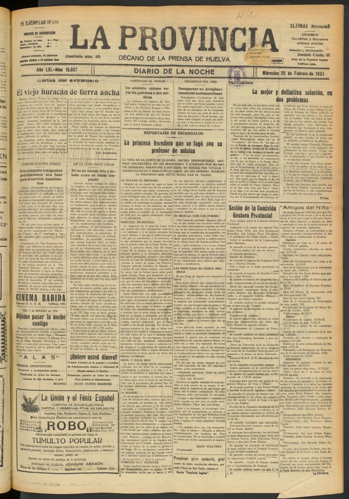 Miniatura de La Provincia : diario de la noche del 28 de febrero de 1934