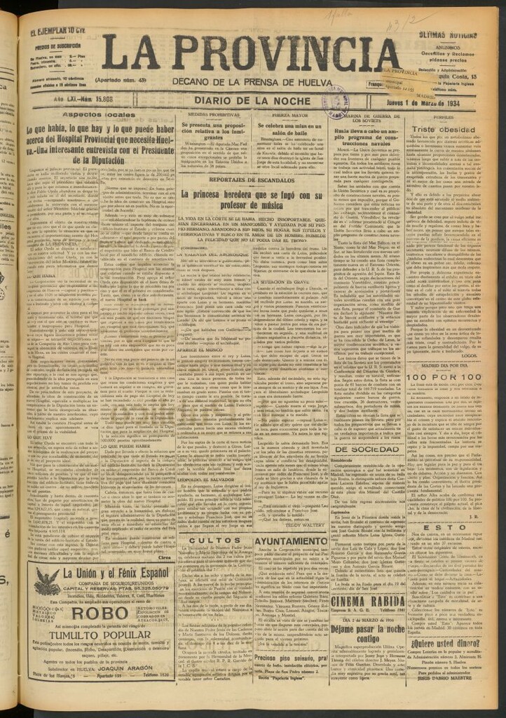 Miniatura de La Provincia : diario de la noche del 1 de marzo de 1934