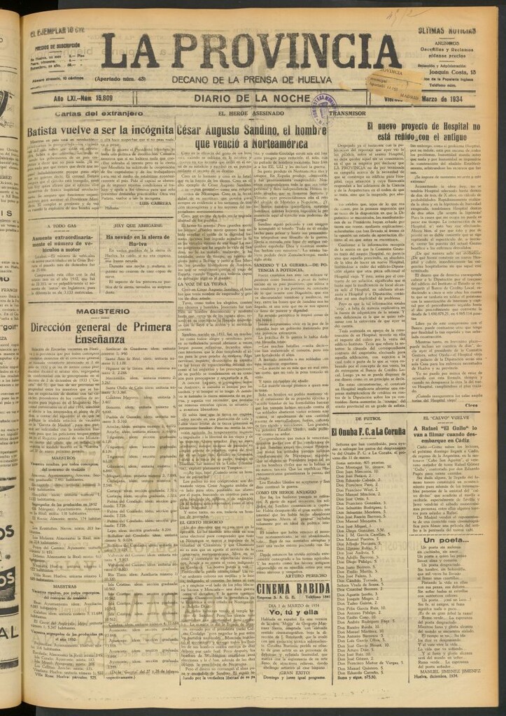 Miniatura de La Provincia : diario de la noche del 2 de marzo de 1934