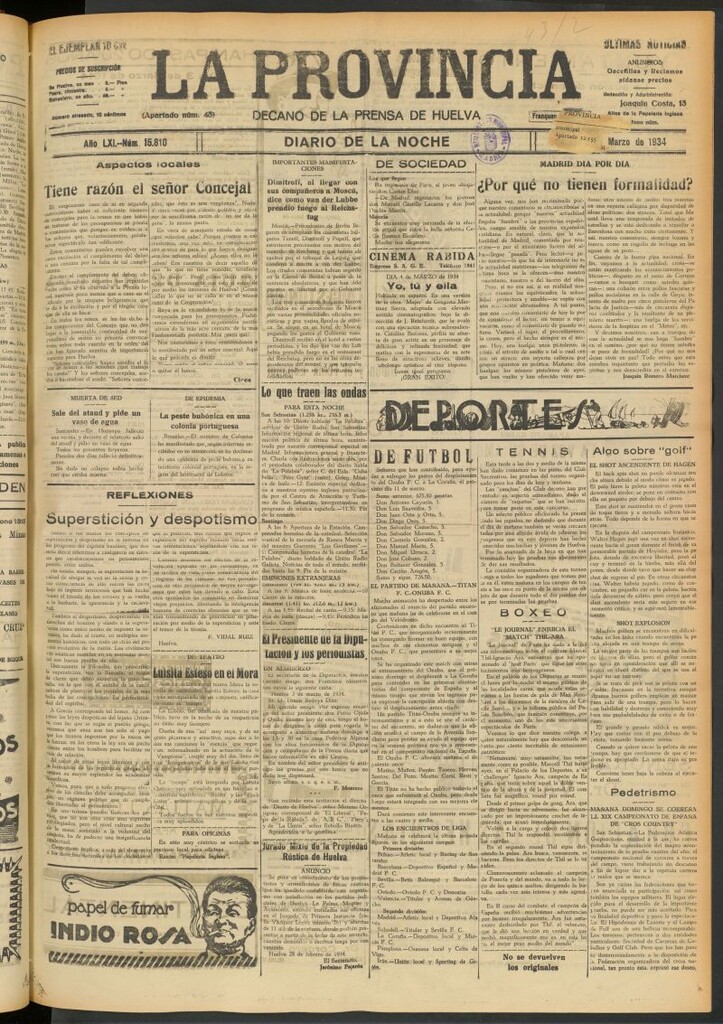 Miniatura de La Provincia : diario de la noche del 3 de marzo de 1934