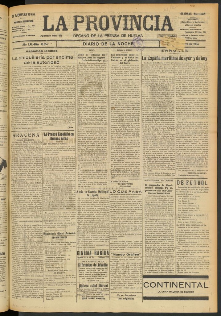 Miniatura de La Provincia : diario de la noche del 8 de marzo de 1934