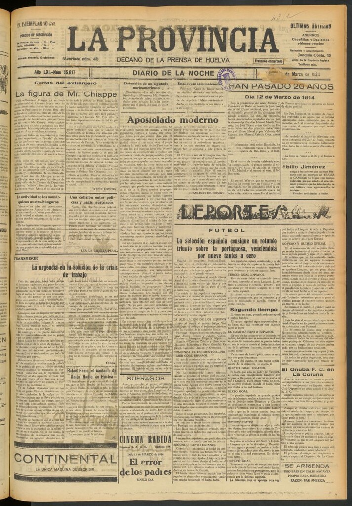 Miniatura de La Provincia : diario de la noche del 12 de marzo de 1934