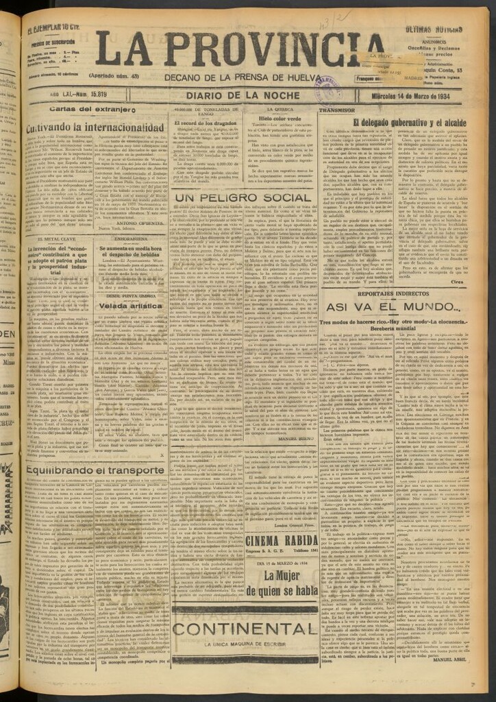 Miniatura de La Provincia : diario de la noche del 14 de marzo de 1934