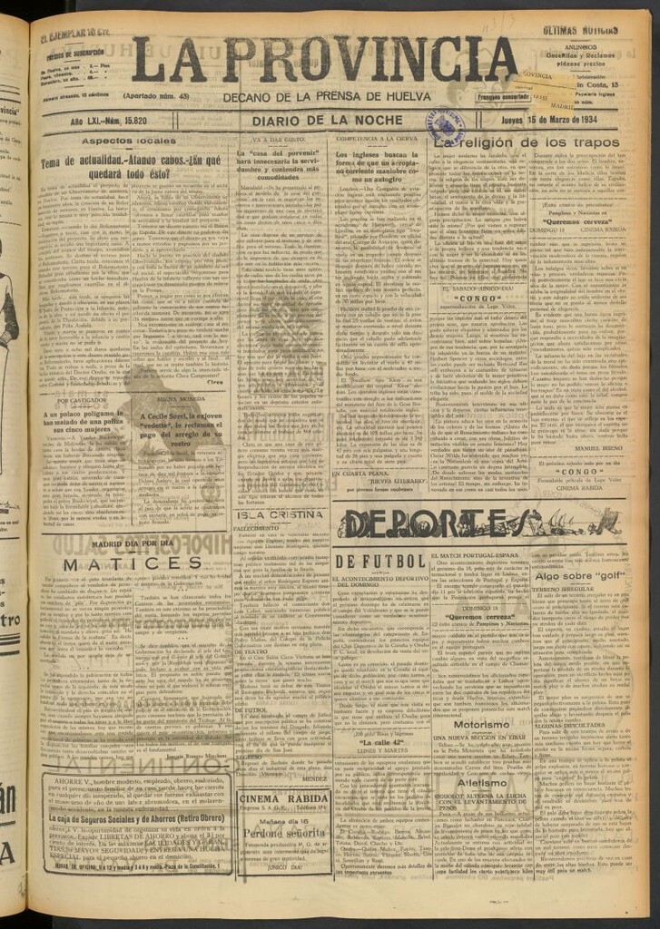 Miniatura de La Provincia : diario de la noche del 15 de marzo de 1934