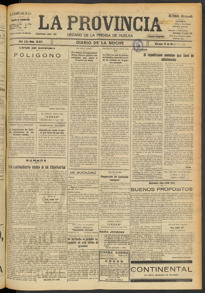 Miniatura de La Provincia : diario de la noche del 16 de marzo de 1934