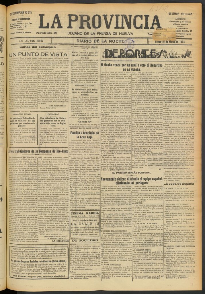 Miniatura de La Provincia : diario de la noche del 19 de marzo de 1934