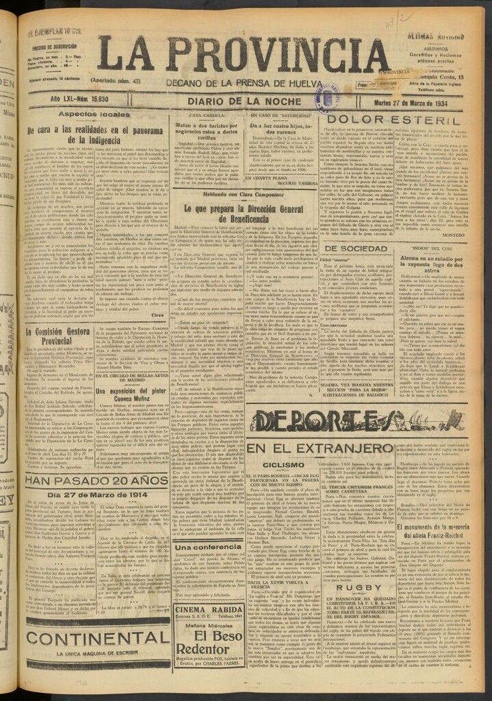 Miniatura de La Provincia : diario de la noche del 27 de marzo de 1934