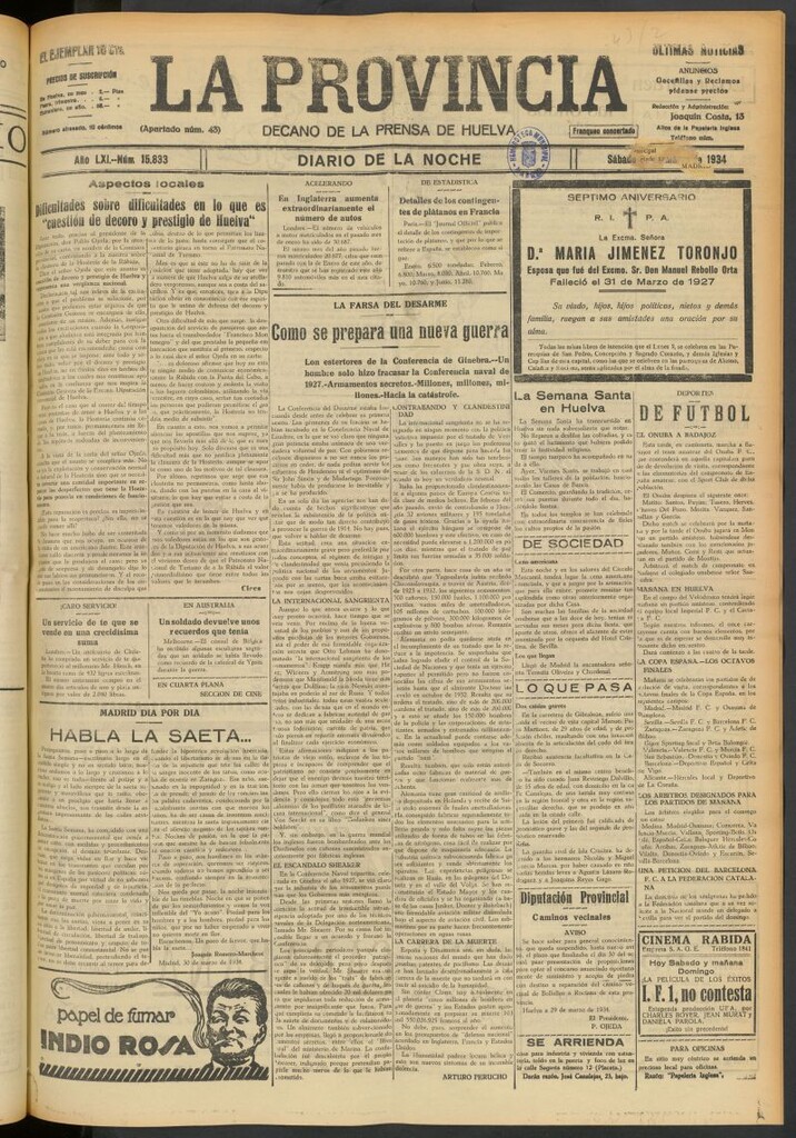Miniatura de La Provincia : diario de la noche del 30 de marzo de 1934