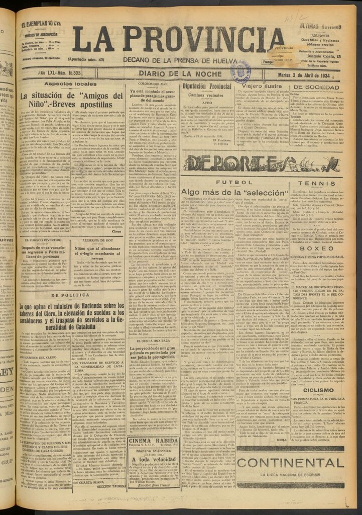 Miniatura de La Provincia : diario de la noche del 3 de abril de 1934