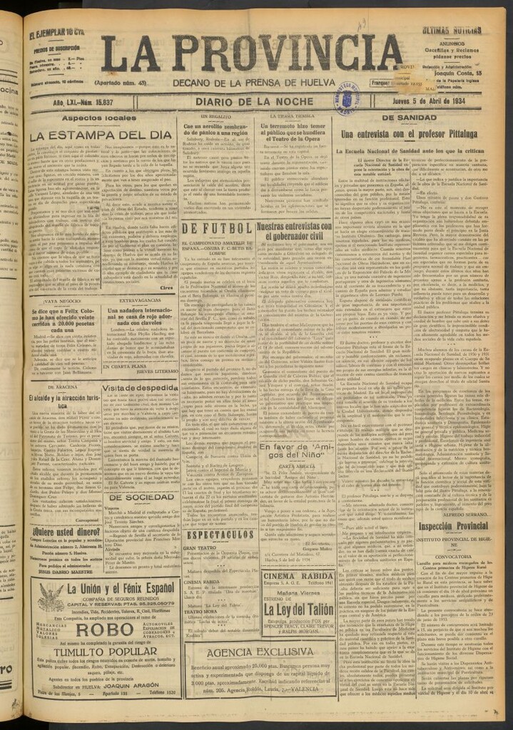 Miniatura de La Provincia : diario de la noche del 5 de abril de 1934