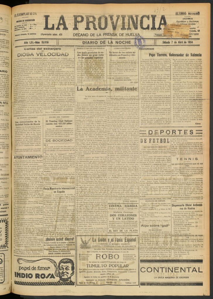 Miniatura de La Provincia : diario de la noche del 7 de abril de 1934