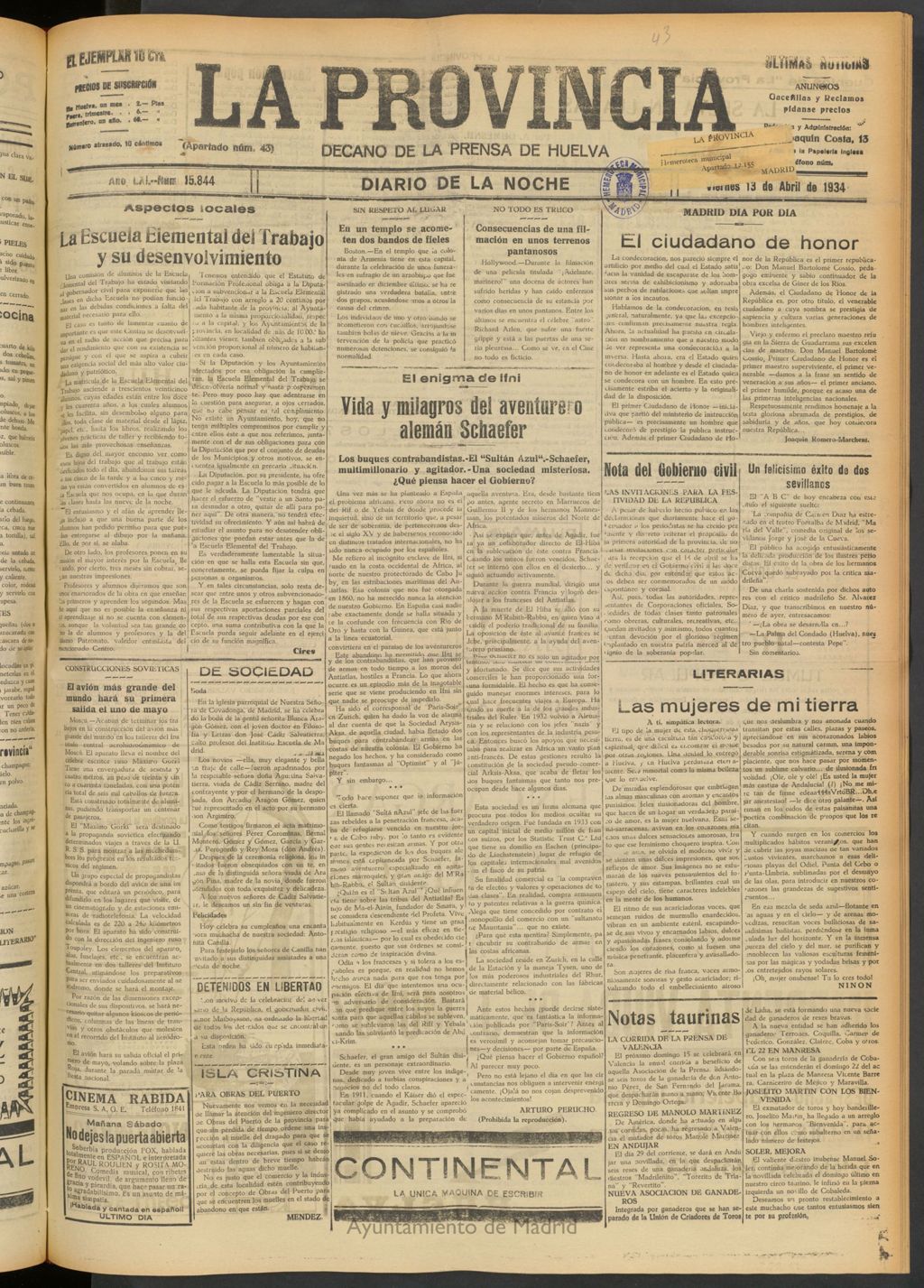 Miniatura de La Provincia : diario de la noche del 13 de abril de 1934