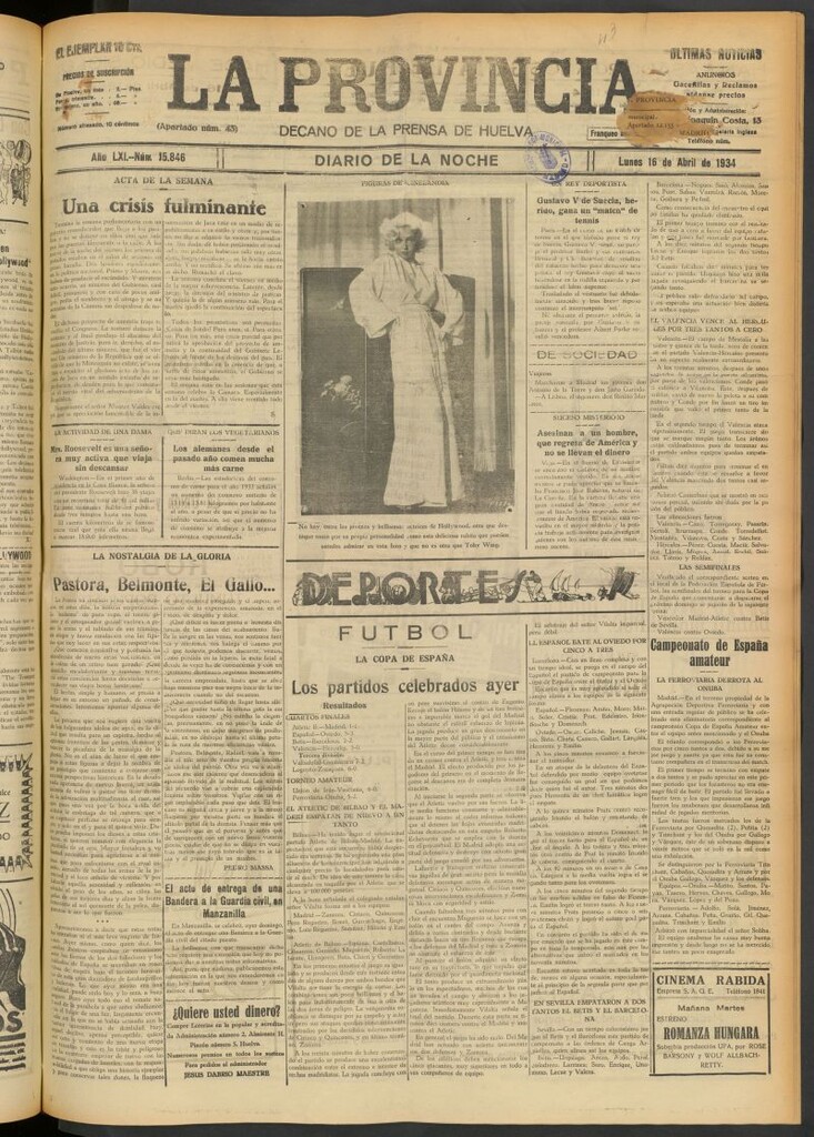 Miniatura de La Provincia : diario de la noche del 16 de abril de 1934