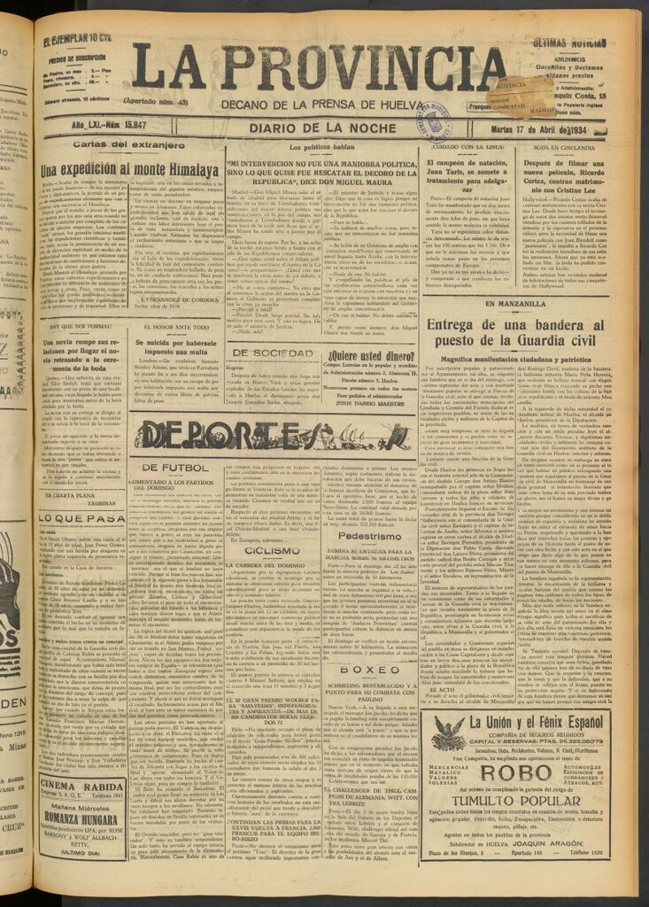 Miniatura de La Provincia : diario de la noche del 17 de abril de 1934