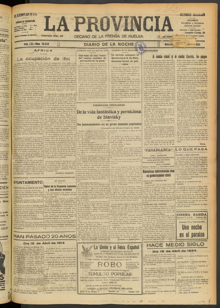 Miniatura de La Provincia : diario de la noche del 18 de abril de 1934