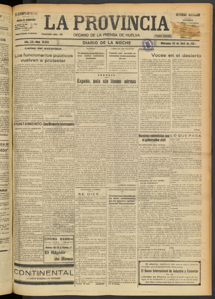 Miniatura de La Provincia : diario de la noche del 25 de abril de 1934