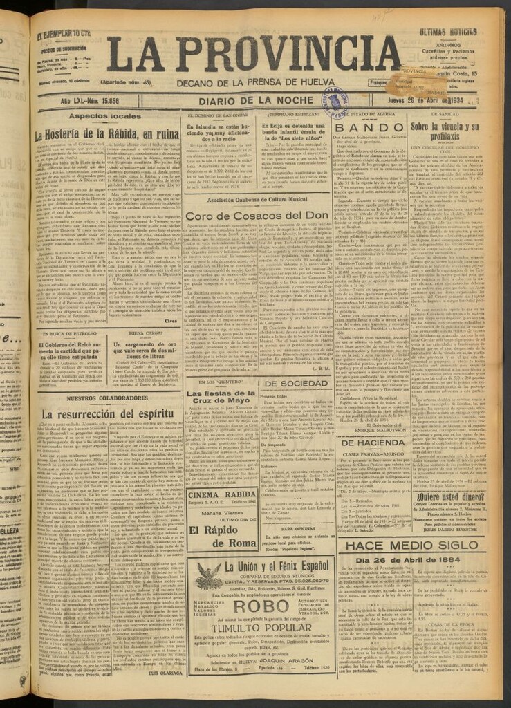 Miniatura de La Provincia : diario de la noche del 26 de abril de 1934