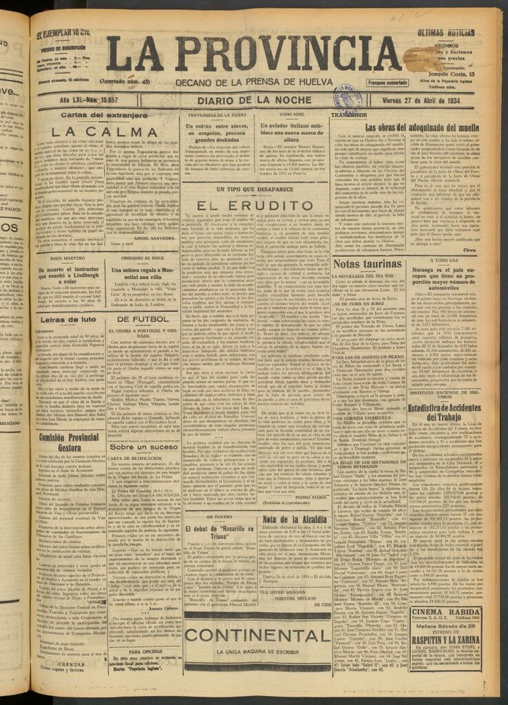 Miniatura de La Provincia : diario de la noche del 27 de abril de 1934