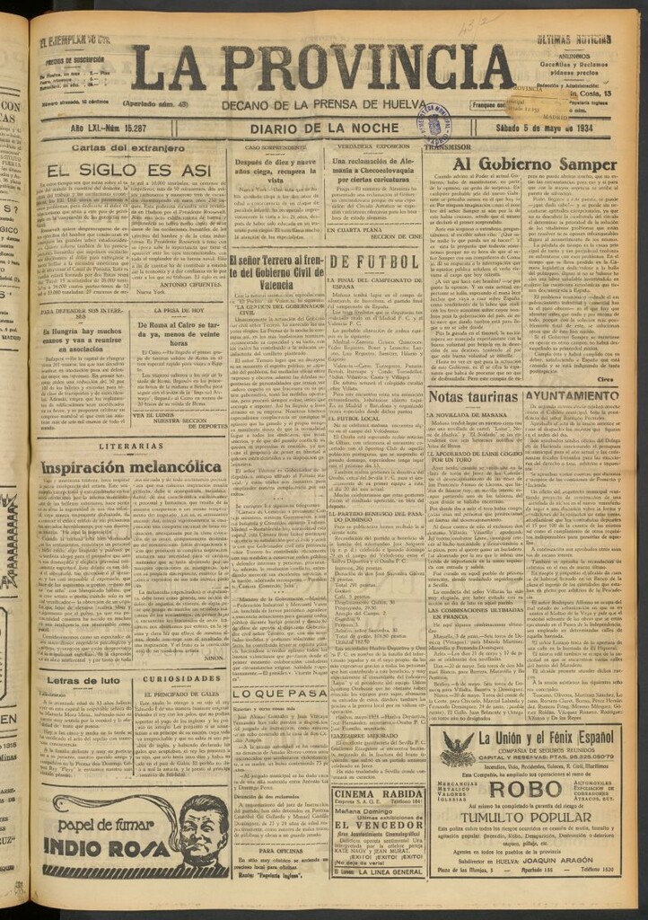 Miniatura de La Provincia : diario de la noche del 5 de mayo de 1934