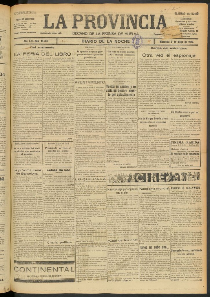 Miniatura de La Provincia : diario de la noche del 9 de mayo de 1934