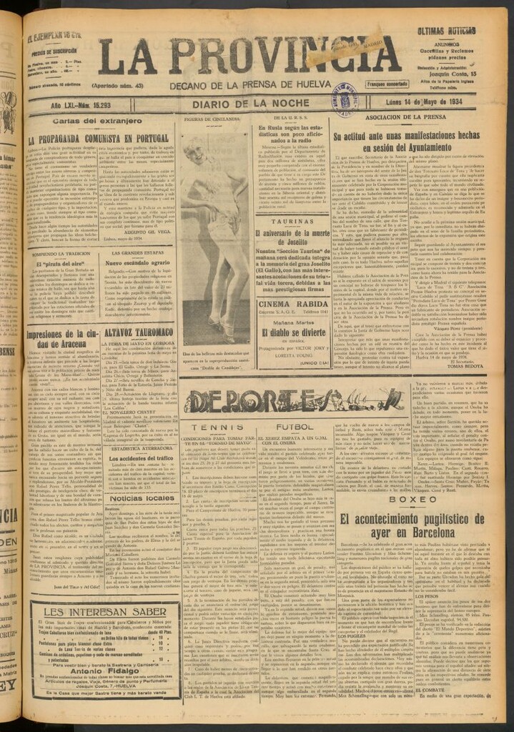 Miniatura de La Provincia : diario de la noche del 14 de mayo de 1934