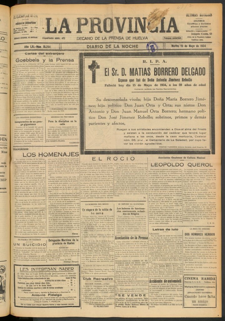 Miniatura de La Provincia : diario de la noche del 15 de mayo de 1934