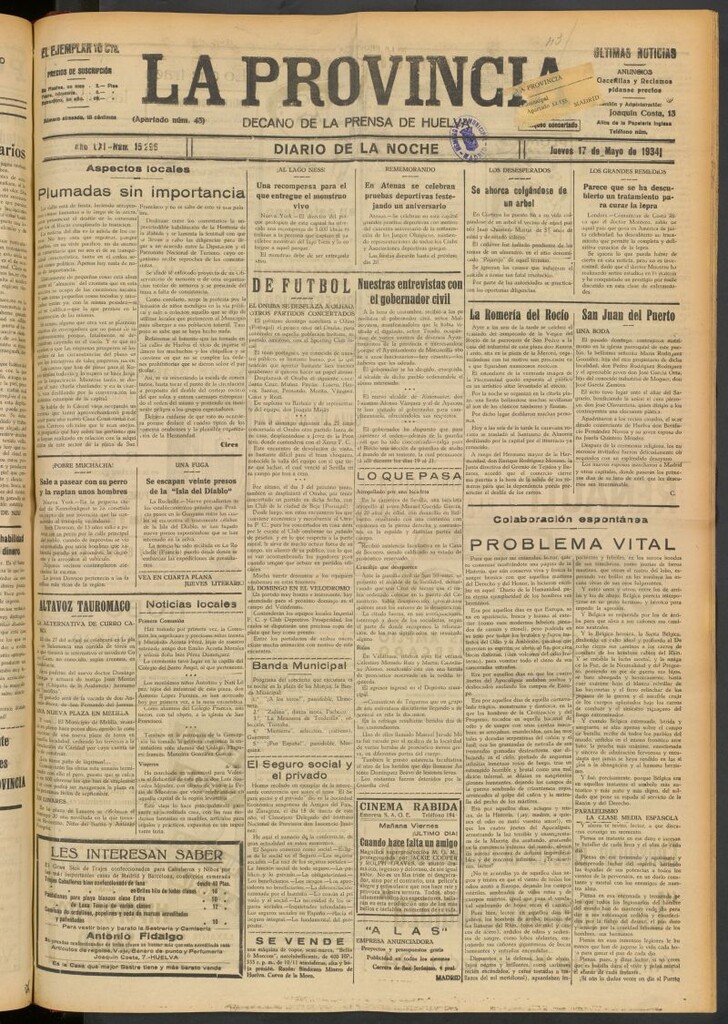 Miniatura de La Provincia : diario de la noche del 17 de mayo de 1934