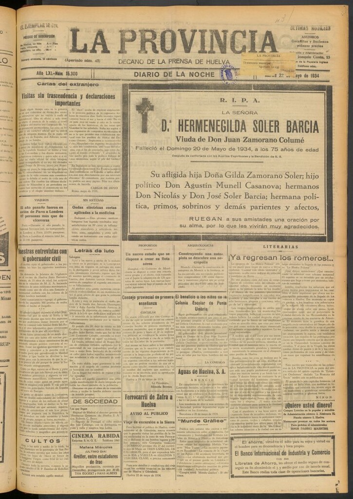 Miniatura de La Provincia : diario de la noche del 22 de mayo de 1934